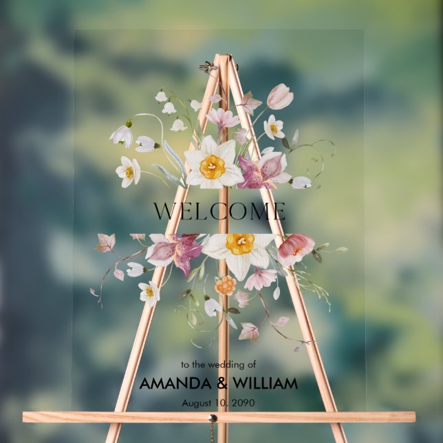 Señal Acrílica Elegante bienvenida Boda floral (Neutral )