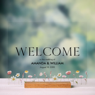 Señal Acrílica Elegante bienvenida Boda floral