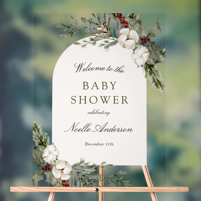 Señal Acrílica Elegante bienvenida de Baby Shower a Winter Floral (Neutral )