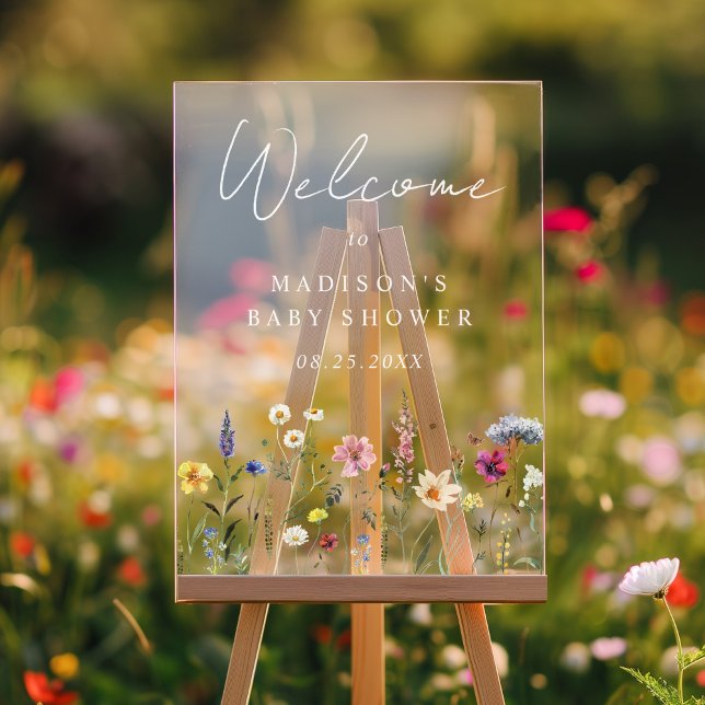 Señal Acrílica Elegante bienvenida de Baby Shower con flores silv (Subido por el creador)