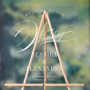 Señal Acrílica Elegante Bienvenida de Boda con Caligrafía 