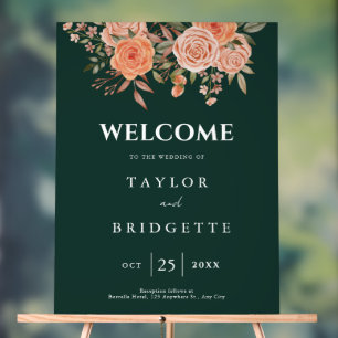 Señal Acrílica Elegante Bienvenida de Boda Floral de Verde Esmera