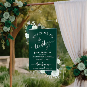 Señal Acrílica Elegante Bienvenida de Bodas de Rosas Boho Verde E