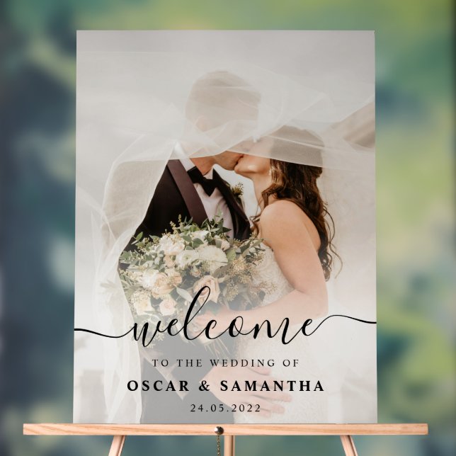 Señal Acrílica Elegante bienvenida de foto de boda personalizada (Neutral )