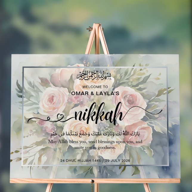Señal Acrílica Elegante bienvenida personalizada Nikkah (Neutral )