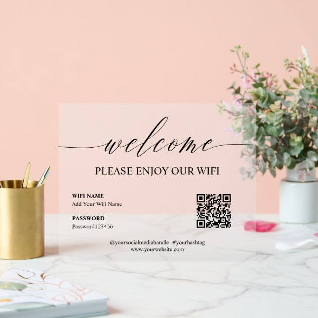 Señal Acrílica Elegante bienvenida simple Disfruta del código QR  (Boda)