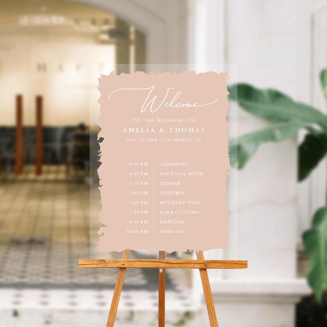 Señal Acrílica Elegante bienvenida y cronología de boda (Welcome your guests with our elegant acrylic sign that greets them and displays your event timeline.)