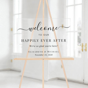 Señal Acrílica Elegante Bienvenidos a Nuestra Boda Feliz Para Sie