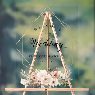 Señal Acrílica Elegante, Blanco, Pastel, Flor, Boda Geométrico