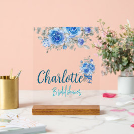 Señal Acrílica Elegante Blue Floral Bridal Shower Bienvenidos Acr