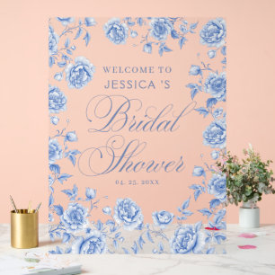 Señal Acrílica Elegante Blue Floral Bridal Shower Welcome
