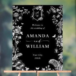 Señal Acrílica Elegante Blue French Garden Boda Floral Bienvenido