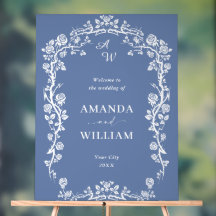 Elegante Blue French Garden Boda Floral Bienvenido