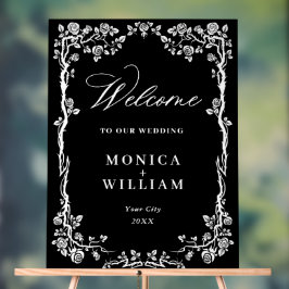 Señal Acrílica Elegante Blue French Garden Boda Floral Bienvenido