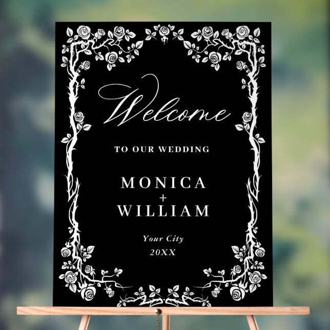 Señal Acrílica Elegante Blue French Garden Boda Floral Bienvenido (Neutral )