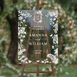 Señal Acrílica Elegante Blue French Garden Boda Floral Bienvenido