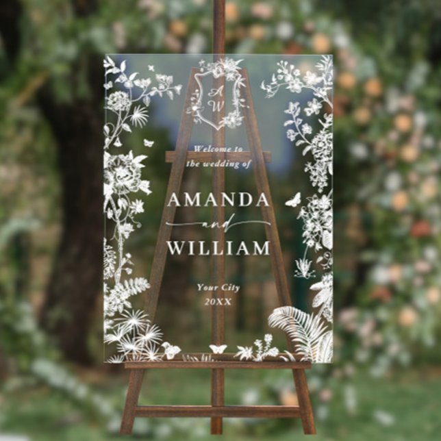Señal Acrílica Elegante Blue French Garden Boda Floral Bienvenido (Subido por el creador)