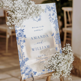 Señal Acrílica Elegante Blue French Garden Boda Floral Bienvenido