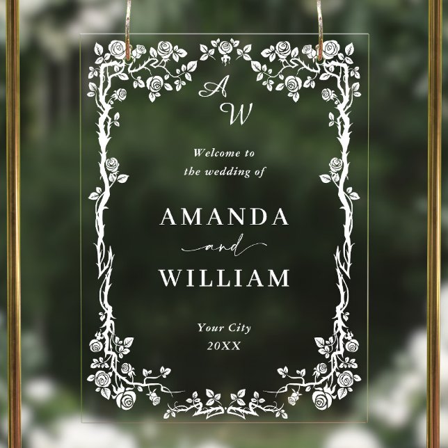 Señal Acrílica Elegante Blue French Garden Boda Floral Bienvenido (Subido por el creador)