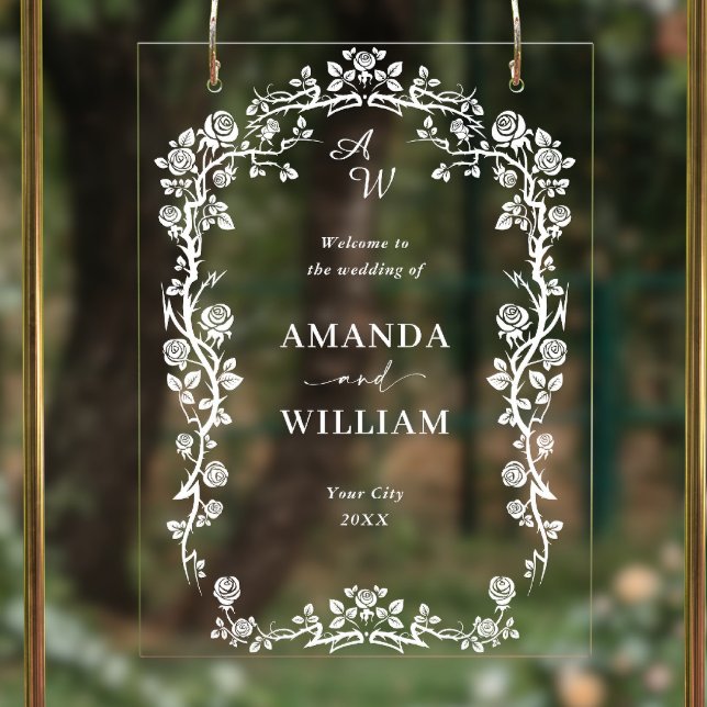 Señal Acrílica Elegante Blue French Garden Boda Floral Bienvenido (Subido por el creador)