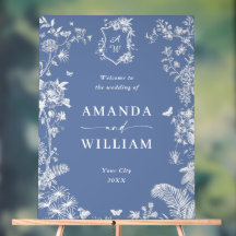 Elegante Blue French Garden Boda Floral Bienvenido