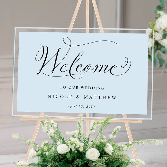 Señal Acrílica Elegante Boda azul turbio bienvenida Rótulo acríli (Subido por el creador)