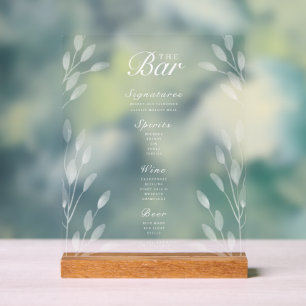 Señal Acrílica Elegante Boda Botánico Menú Bar Rótulo acrílico