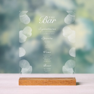 Señal Acrílica Elegante Boda Botánico Menú Bar Rótulo acrílico