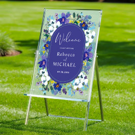 Señal Acrílica Elegante boda color azul violeta y polvoriento