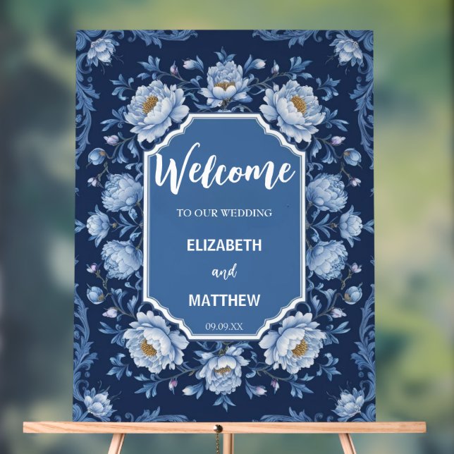 Señal Acrílica Elegante Boda de antigüedades chinas azul y blanco (Neutral )