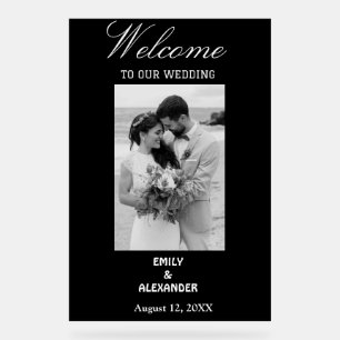 Señal Acrílica Elegante Boda de caligrafía foto bienvenida