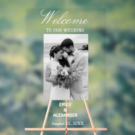 Señal Acrílica Elegante Boda de caligrafía foto bienvenida