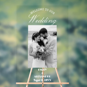 Señal Acrílica Elegante Boda de caligrafía foto bienvenida