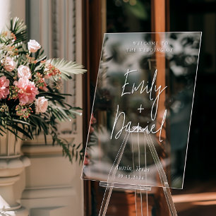 Señal Acrílica Elegante Boda de caligrafía Minimalista Bienvenida
