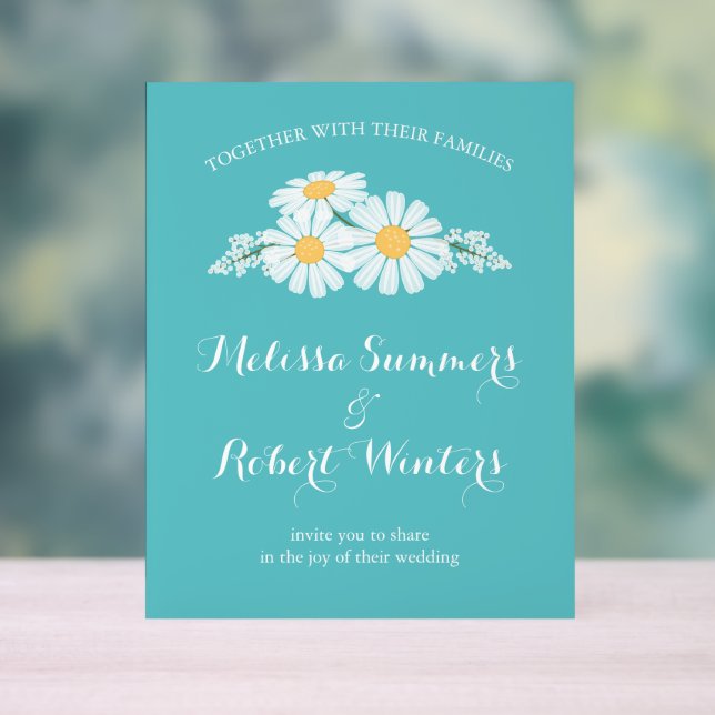 Señal Acrílica Elegante Boda de Daisies Blanco Floral Verde azula (Neutral )