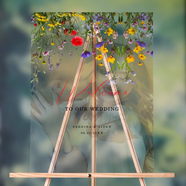 Señal Acrílica Elegante Boda de Flor Silvestre Floreciente (Neutral )