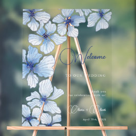 Señal Acrílica Elegante Boda de flores azules