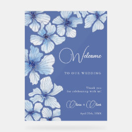 Señal Acrílica Elegante Boda de flores azules