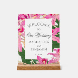 Señal Acrílica Elegante Boda de flores de orquídeas rosadas