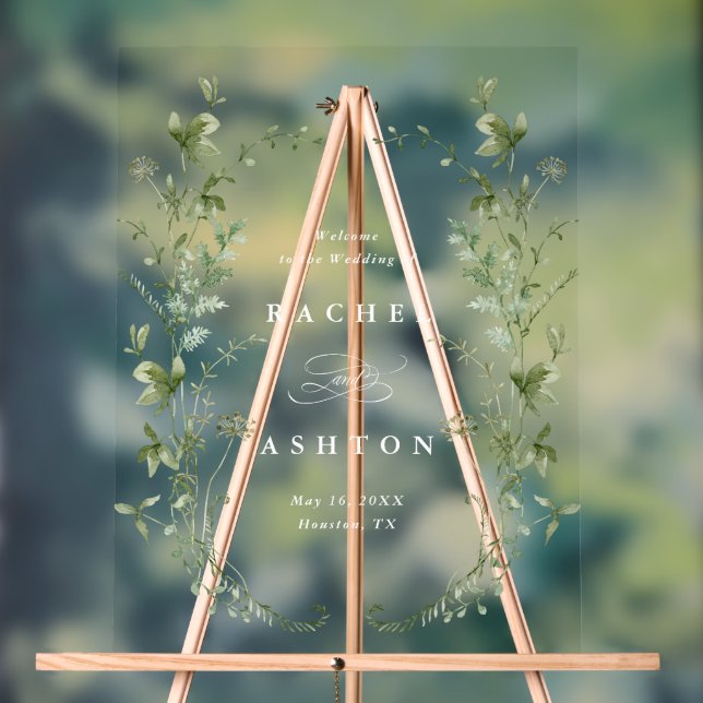 Señal Acrílica Elegante Boda de Flores Silvestres Bienvenida (Neutral )