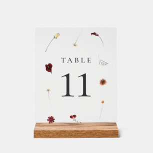 Señal Acrílica Elegante Boda de flores silvestres número de mesa 