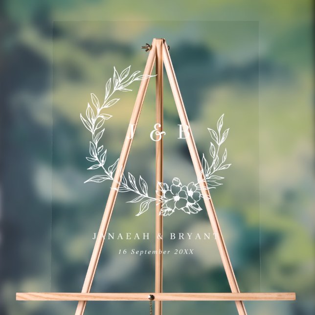 Señal Acrílica Elegante Boda de monograma de floral (Neutral )