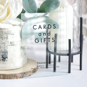 Señal Acrílica Elegante Boda de tarjetas de texto negro para rega