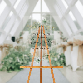 Señal Acrílica Elegante Boda del follaje Eucalyptus Bienvenida