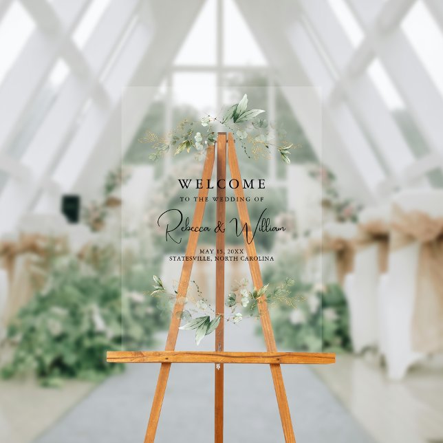 Señal Acrílica Elegante Boda del follaje Eucalyptus Bienvenida (Elegant Eucalyptus Foliage Wedding Welcome Acrylic Sign)
