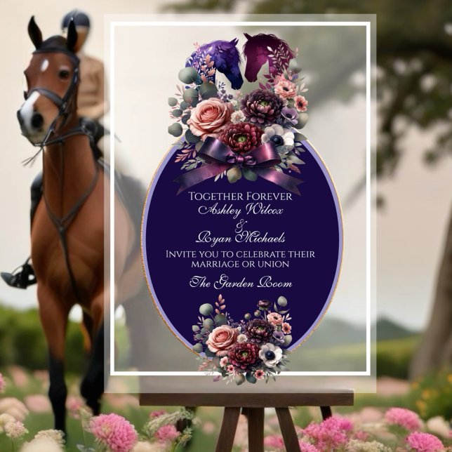 Señal Acrílica Elegante Boda ecuestre acuarela (Personalize this beautiful design to make your celebration special!)