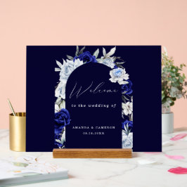 Señal Acrílica Elegante Boda floral de la Marina Azul