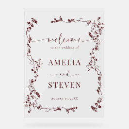 Señal Acrílica Elegante Boda Floral Leaf Classic