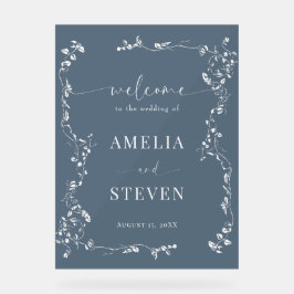 Señal Acrílica Elegante Boda Floral Leaf Classic