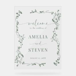 Señal Acrílica Elegante Boda Floral Leaf Classic